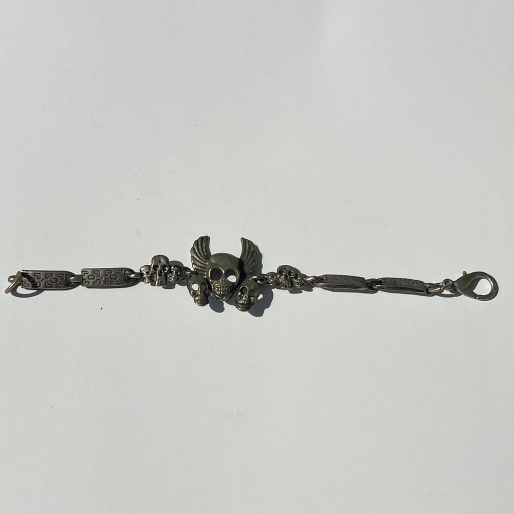 Vintage goth punk stainless steel silver skull bracelet